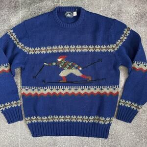 Men's Vintage 90's Boat House Row Chunky Knit Blue Skier Crewneck Sweater Sz XL